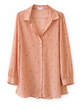 🦋2/30 In Every Story Peach Leaf Print Sheer Button Front Blouse